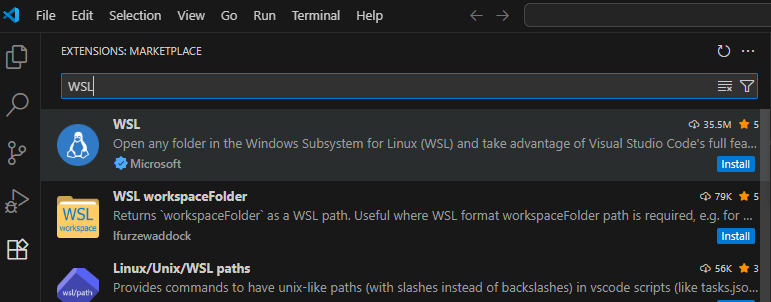 Microsoft WSL extension in the VS Code marketplace.