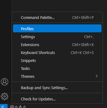 Profiles option in the VS Code Manage menu.