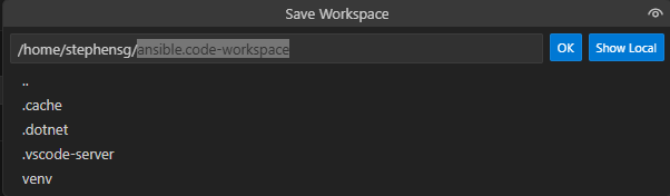 Save Workspace As command in VS Code.